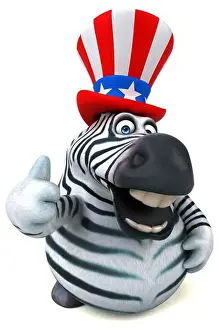 Fourth Of July Prints: Fun 3D cartoon zebra with an uncle sam hat