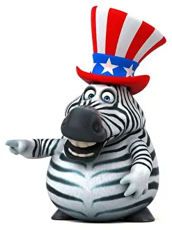 Fourth Of July Prints: Fun 3D cartoon zebra with an uncle sam hat