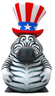 Fourth Of July Prints: Fun 3D cartoon zebra with an uncle sam hat