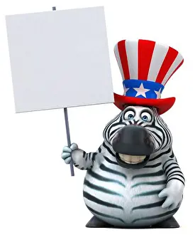 Fourth Of July Prints: Fun 3D cartoon zebra with an uncle sam hat