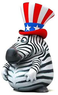 Fourth Of July Prints: Fun 3D cartoon zebra with an uncle sam hat