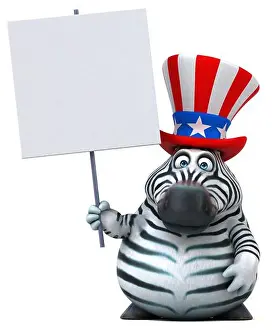 Fourth Of July Prints: Fun 3D cartoon zebra with an uncle sam hat