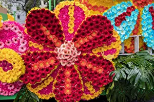 Gerbera Prints: Funchal; Madeira; Portugal - April 22; 2018: Floral float at the Madeira Flower Festival Parade