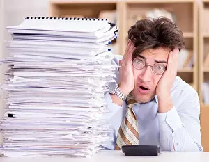 Shocked Prints: Funny accountant bookkeeper working in the office