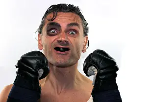 Boxer Prints: Funny boxer man with boxing gloves on white background