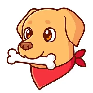 Funny cartoon dog portrait drawing with bone and red bandana. Cute Golden retriever vector illustration