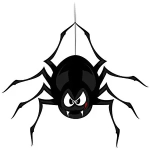 Lick Prints: Funny freaky spider - a black cartoon-style spider is snarling
