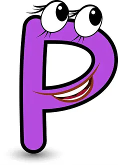 Typeset Prints: Funny hand-drawn cartoon styled font colorful letter P with smiling face vector alphabet illustration isolated on white