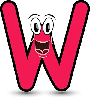 Typeset Prints: Funny hand drawn cartoon styled font colorful letter W with smiling face vector alphabet illustration isolated on white
