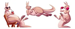 Punch Prints: Funny kangaroo cartoon character lying with satisfied smile
