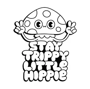 Hippie Prints: Funny psychedelic amanita mushroom show peace gesture sign