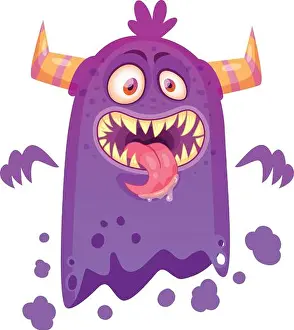 Childish Prints: Funny purple cartoon monster sticking its tongue out