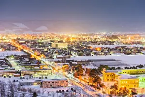 Furano, Hokkaido, Japan town skyline in winter at twilight