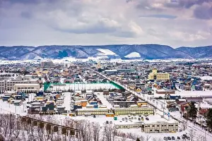 Furano, Hokkaido, Japan town skyline in winter at twilight