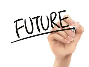 Future written by hand, 3D illustration realistic hand writing on transparent board
