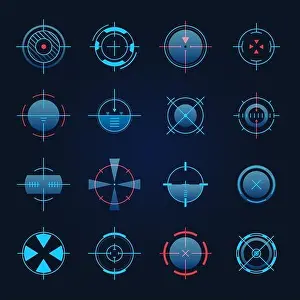 Scanning Prints: Futuristic aim. Spaceship or sniper weapon focus on target for game hud