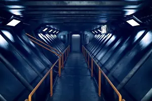Punk Prints: Futuristic science fiction space station walkway leading to metallic doorway. 3D rendering