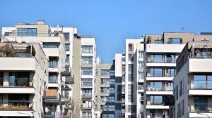Balconies Prints: Futuristic square architecture of apartment building