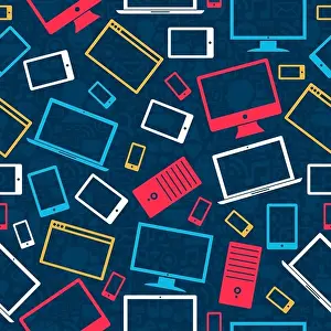 Wifi Prints: Gadgets icons seamless pattern over social media background