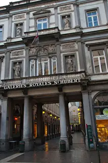 Bruxelles Prints: Galeries Royales Saint-Hubert or Koninklijke Sint-Hubertusgalerijen shopping arcade exterior at Grasmarkt square