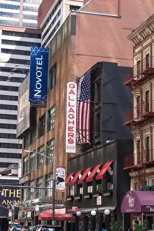 Times Square Prints: Gallaghers Steakhouse and Bar Neon Sign, NYC USA
