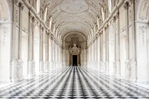 Piedmont Prints: The Galleria Grande with its famous checkered floor, Venaria Reale Palace, Turin, Italy