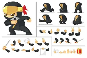 Customized Prints: Game Asset Mascot Black Japanese Ninja Warrior Isolated Vector Drawing