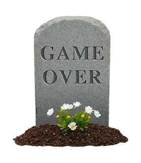 Gravestone Prints: Game Over Gravestone Isolated on White Background