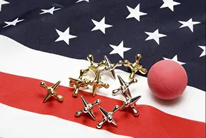 American Flag Prints: A game of jacks on an American flag