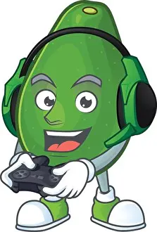 Hula Prints: Gaming avocado fruit character on white background
