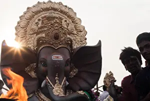 Hindu Festival Prints: Ganesh Idol being worshiped before immersion