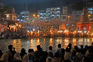 Sadhu Prints: Ganga Aarti or offering to holy Ganga river at evening