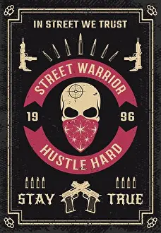 Bandit Prints: Gangster colored poster with male skull in bandana firearms