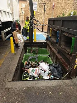 Professions Prints: garbage cans in the underground, Spain, Balearic Islands, Majorca