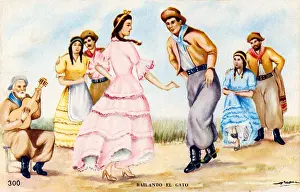 Gato - a couple dancing the traditional Argentinian dance the Gato ('Cat') with people watching and a man playing a guitar