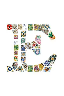 Customized Prints: Gaudi mosaic letter Gaudi initial Gaudi custom monogram Barcelona tiles colorful mix alphabet letter Guell Park