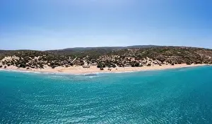 Southernmost Prints: Gavdos island, Crete, Greece. Aerial drone panoramic view of sandy beach