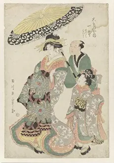 Parasol Prints: Geisha under parasol, requirements print A geisha walking to the left