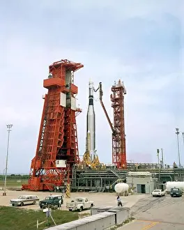 Take Off Prints: The Gemini-Agena target docking vehicle sits atop the Atlas launch vehicle prior to the Gemini X mission launch