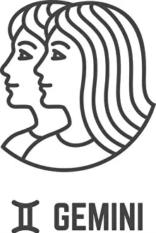 Prediction Prints: Gemini icon. Astrological symbol. Black line sign