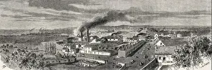Ancient Book Prints: General view of the tile factory and Montchanin mine