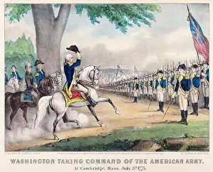 Lithographs Prints: (General) Washington Taking Command of the American Army at Cambridge Massachusetts July 3rd 1775