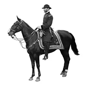 American Civil War Prints: General William T. Sherman on horseback (his horse Duke) at Federal Fort No