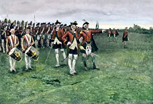 British Empire Prints: General Wolfe assembling the British army on the Plains of Abraham to take Quebec