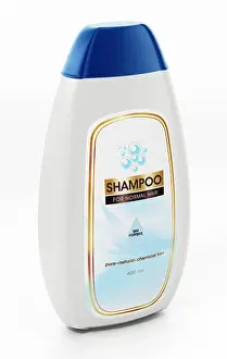 Lotion Prints: Generic shampoo bottle and label design isolated on white background. 3D illustration