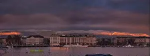 Geneva, Switzerland - 12-12-2018: Sunrise on the Jura Mountains in Geneva, Switzerland