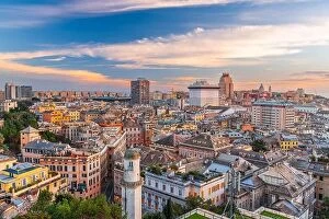 Images Dated 29th December 2021: Genoa, Liguria, Italy downtown city skyline from above at dusk