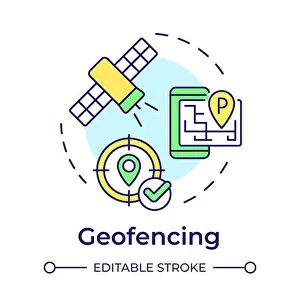 Editable Stroke Prints: Geofencing multi color concept icon