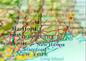 Connecticut Prints: Geographic map of US state City New Heaven