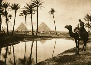 Pyramids Prints: geography / travel, Egypt, Giza, landscape near the pyramids, 1930s